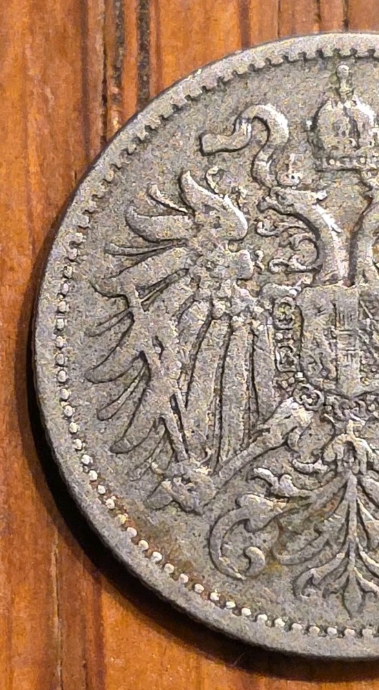 1893 Austria 10 Heller, Double Head Imperial Eagle, Value, Date Ornate Shield.