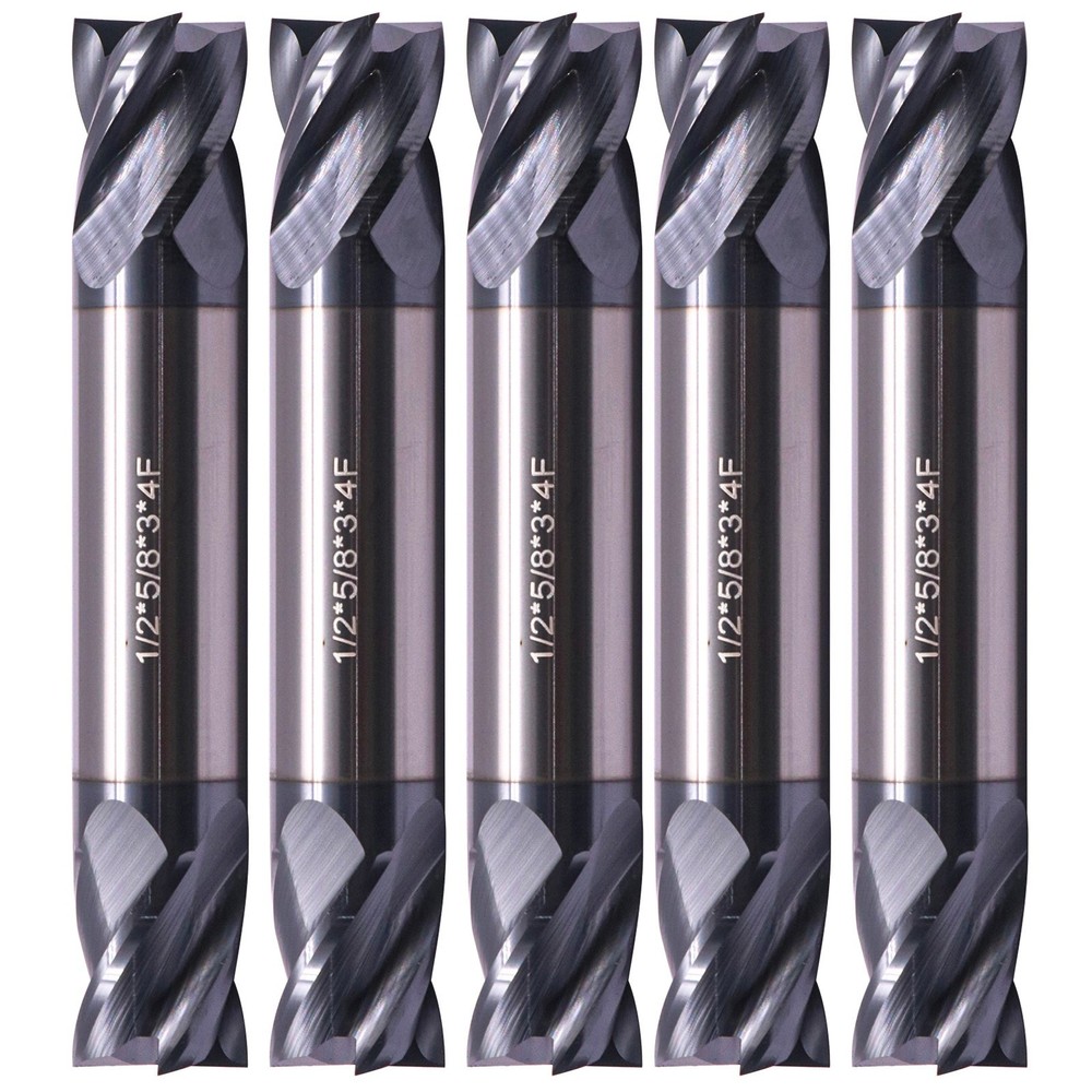 5Pcs 4 Flute Solid Carbide 1/2"x5/8"x3" End Mills - Double End - AlTiN Coated