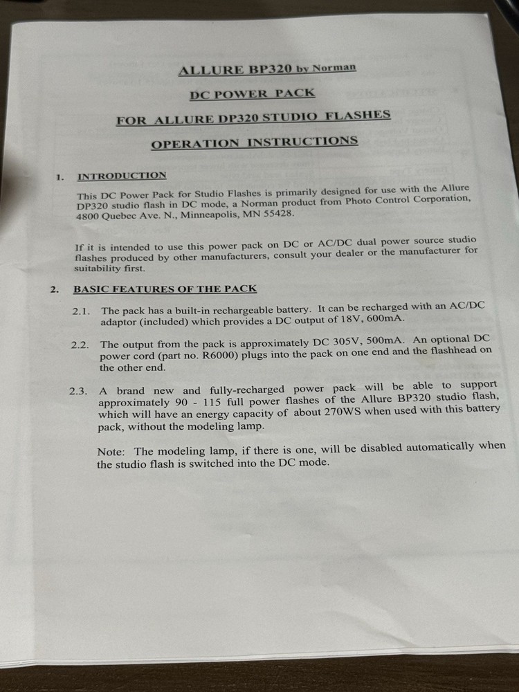 Norman Allure DP320 Studio Flash Monolight w/Reflector,Fong Diffuser & Lite Disc