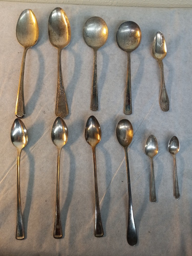Lot of 11 Silver Plate SERVING SPOONS - Various Brands & Sizes