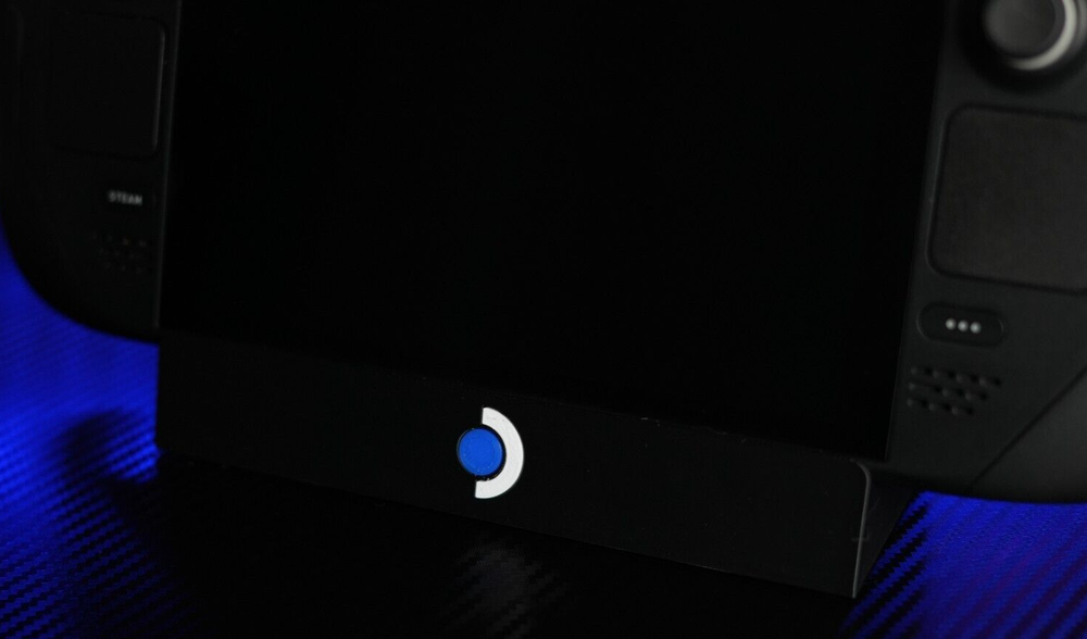 Steam Deck Desk Stand 3D Printed with Blue logo