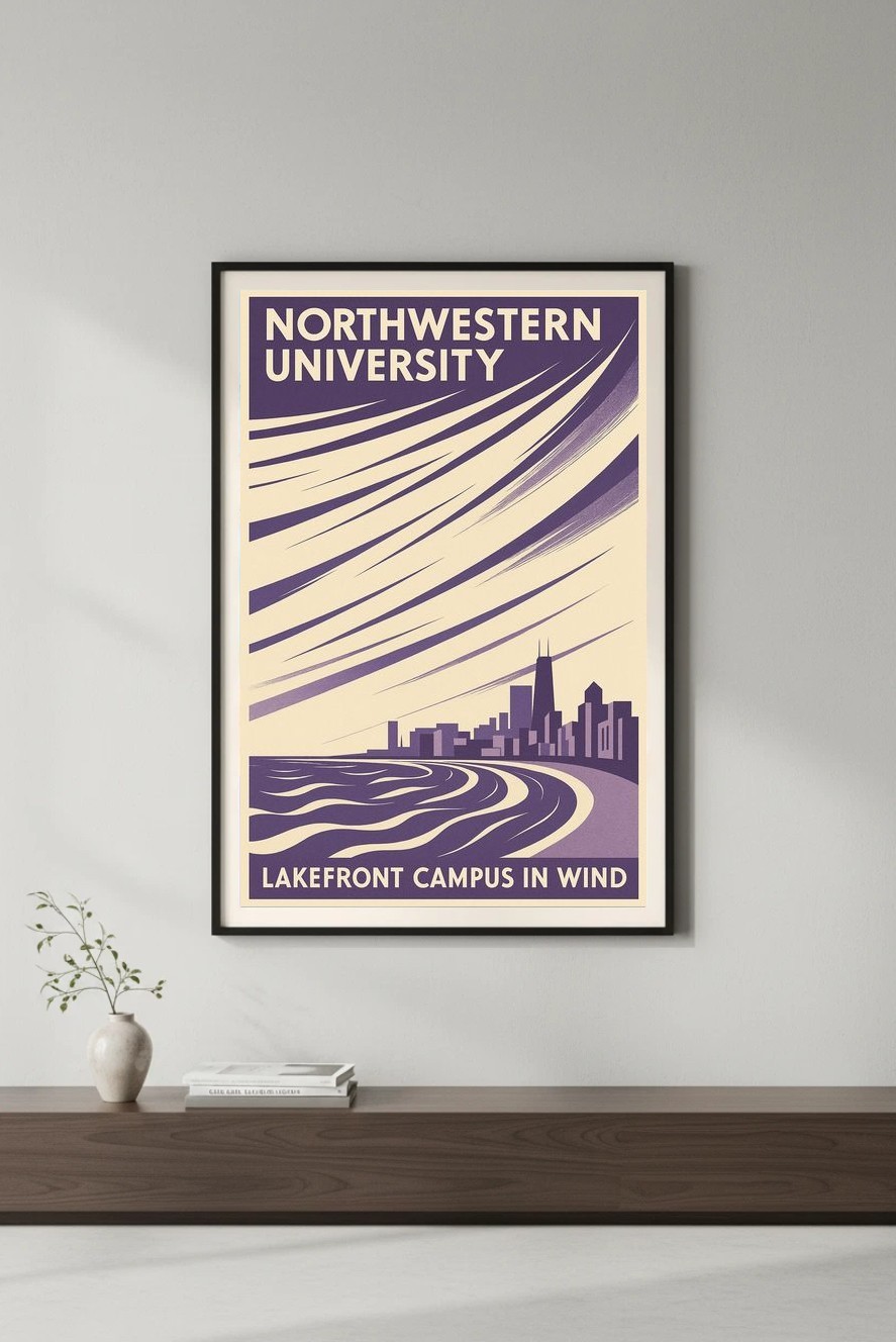 Northwestern University - Lakefront Campus Poster 1930s Style - Size: 24x36” -