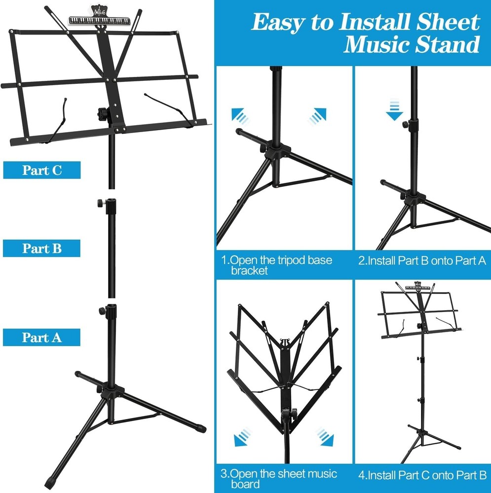 Versatile Music Stand - Adjustable Height & Foldable Design for Easy Transport