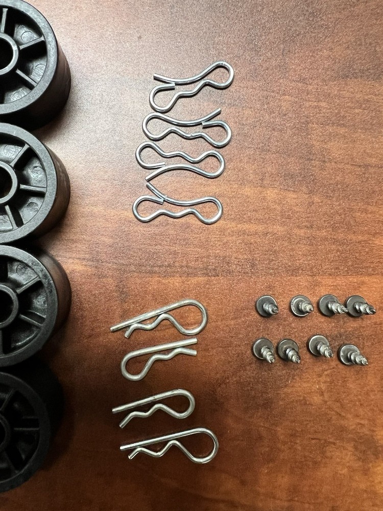 Adjustable Base Roller Guide Wheel & Pin Set plus hardware