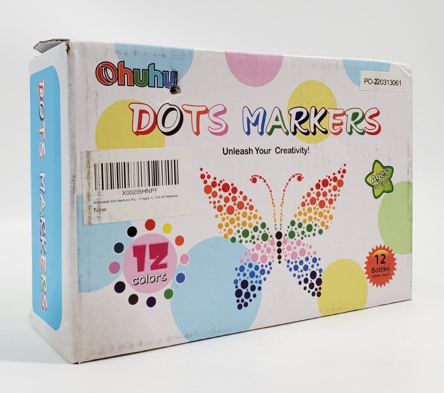 Ohuhu Washable Multicolored Dots Marker Kit, 12 Colors