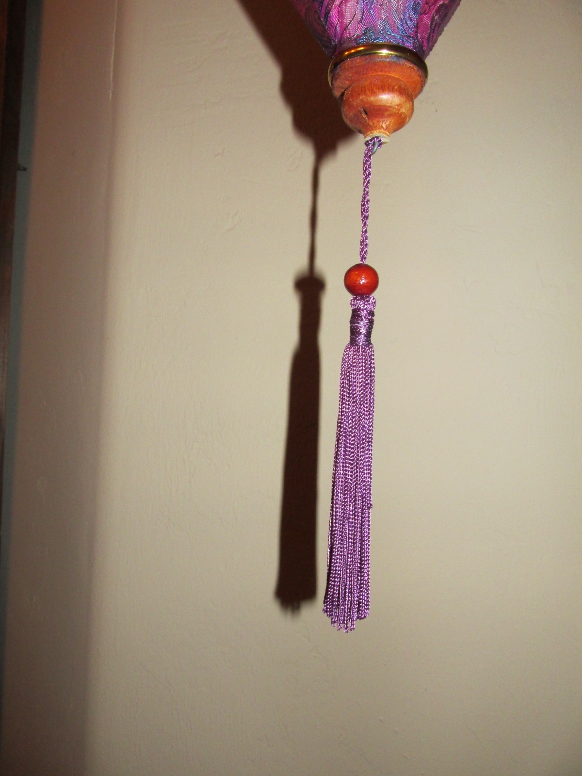 Authentic Signed Vietnam Bamboo and Silk Brocade 16" Lantern with Tassel