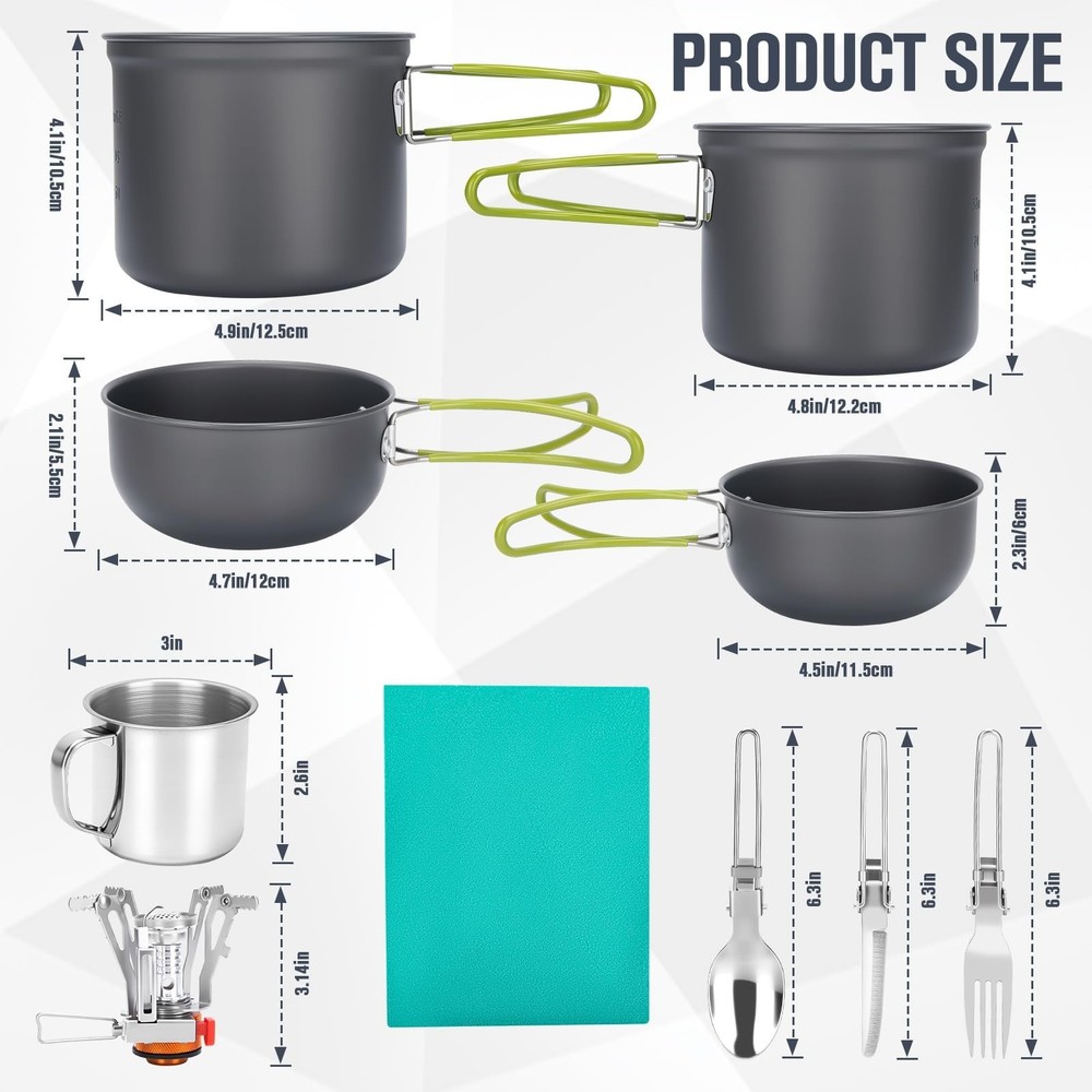 Camping Cookware Set, 16pcs Lightweight Backpacking Mess Kit with Camping Pot...