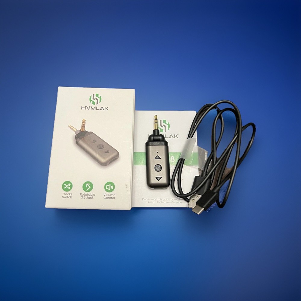 HVMLAK Bluetooth Adapter Black, Rotatable 3.5mm Jack, USB-C, Volume Control