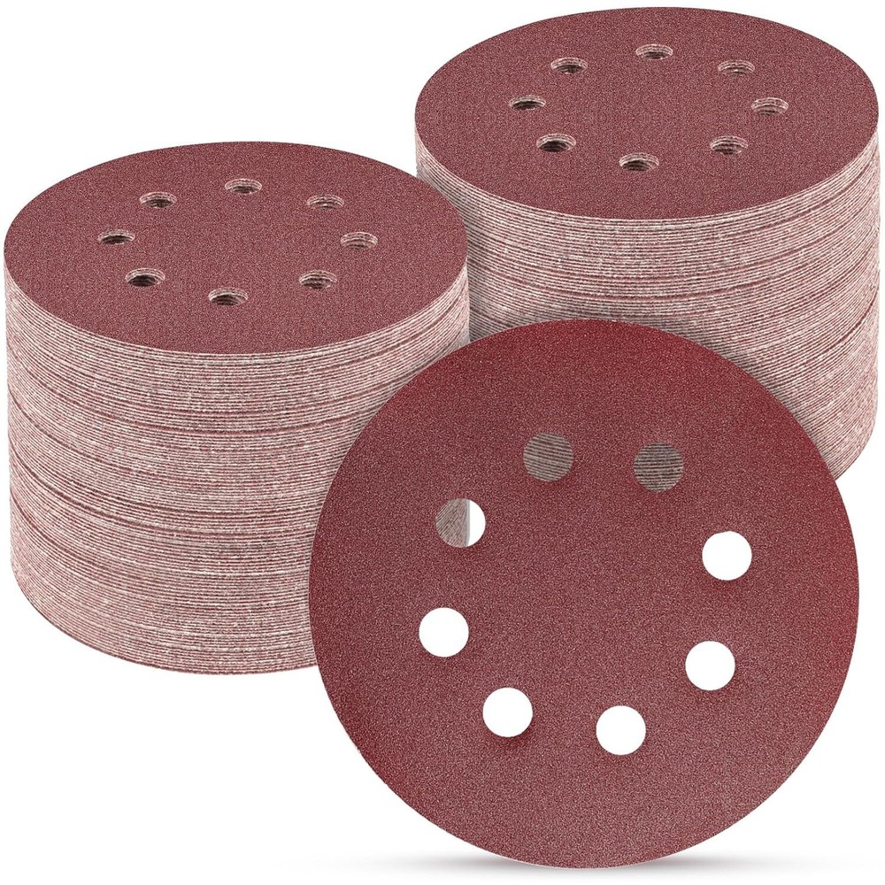 8-Hole 5" 400 Grit Sanding Discs - 100 Pack Hook & Loop for Clean Workspaces
