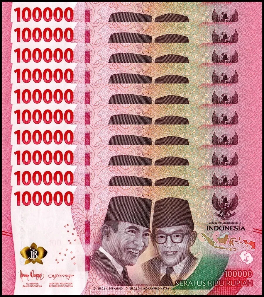 ONE MILLION INDONESIA RUPIAH -  10 x 100,000 IDR Banknotes  - AUTHENTIC Currency