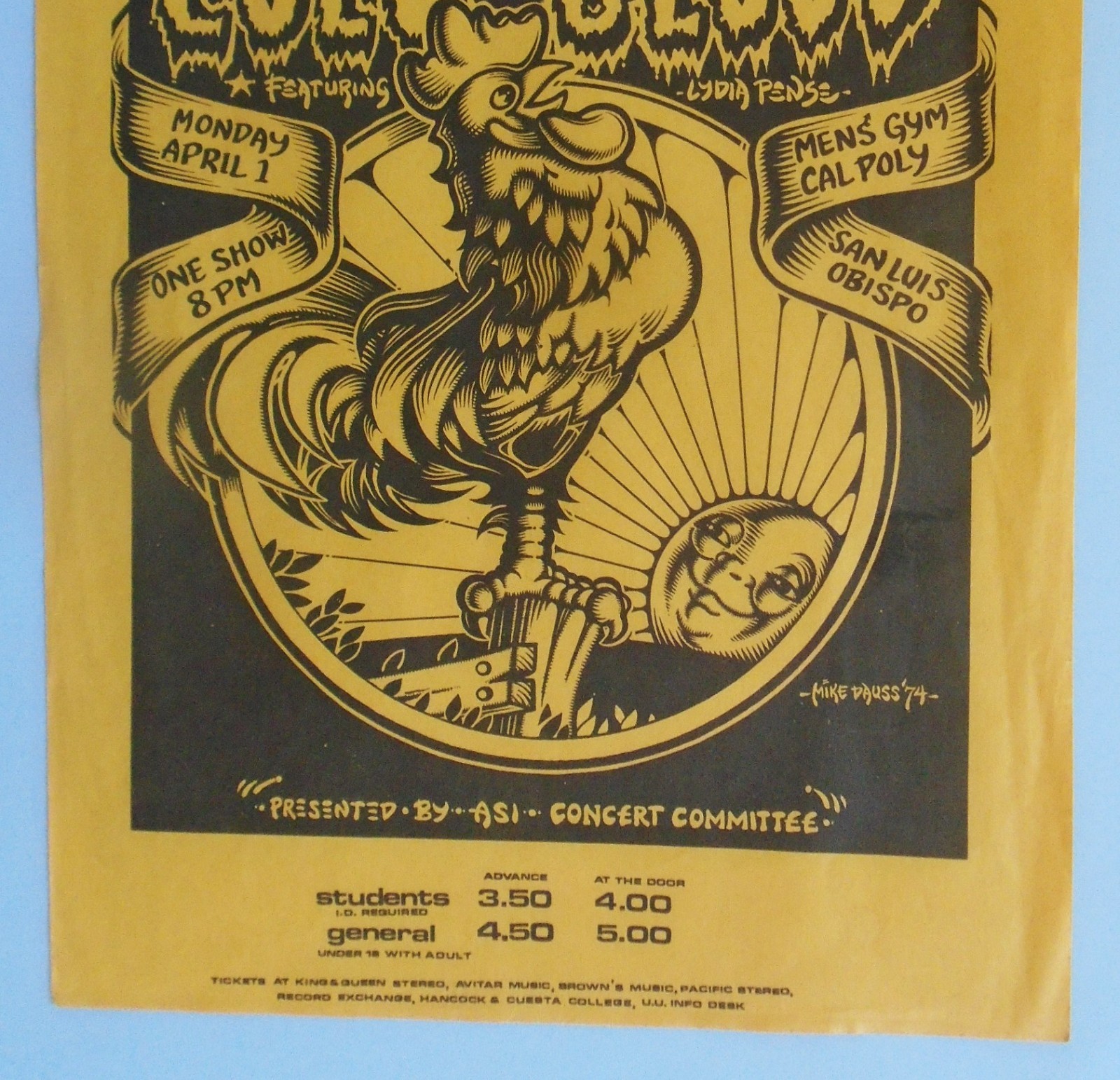 ORIGINAL CONCERT POSTER-TOWER OF POWER_COLD BLOOD-MENS GYM-SAN LUIS OBISPO-4-74