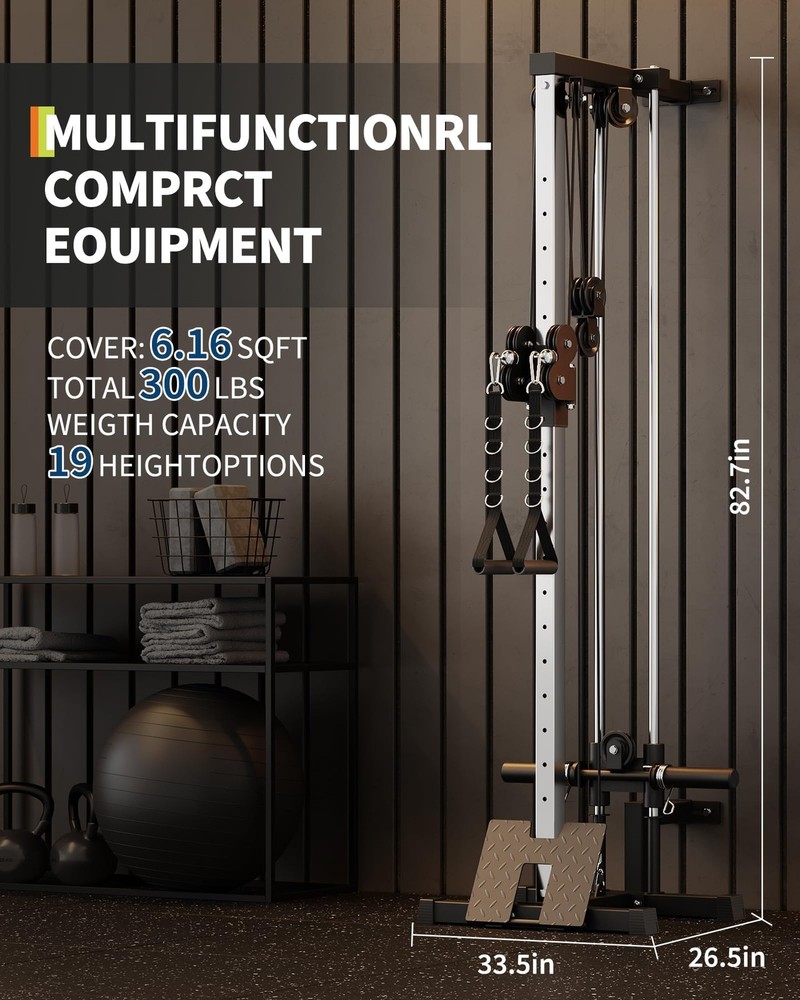 🔝Wall Mount Cable Machine, Adjustable Dual Pulley Cable Crossover Machine Worko