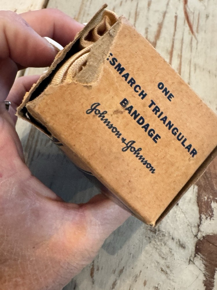 Vintage Esmarch triangular bandage Johnson & Johnson Open Box Unused Item ￼