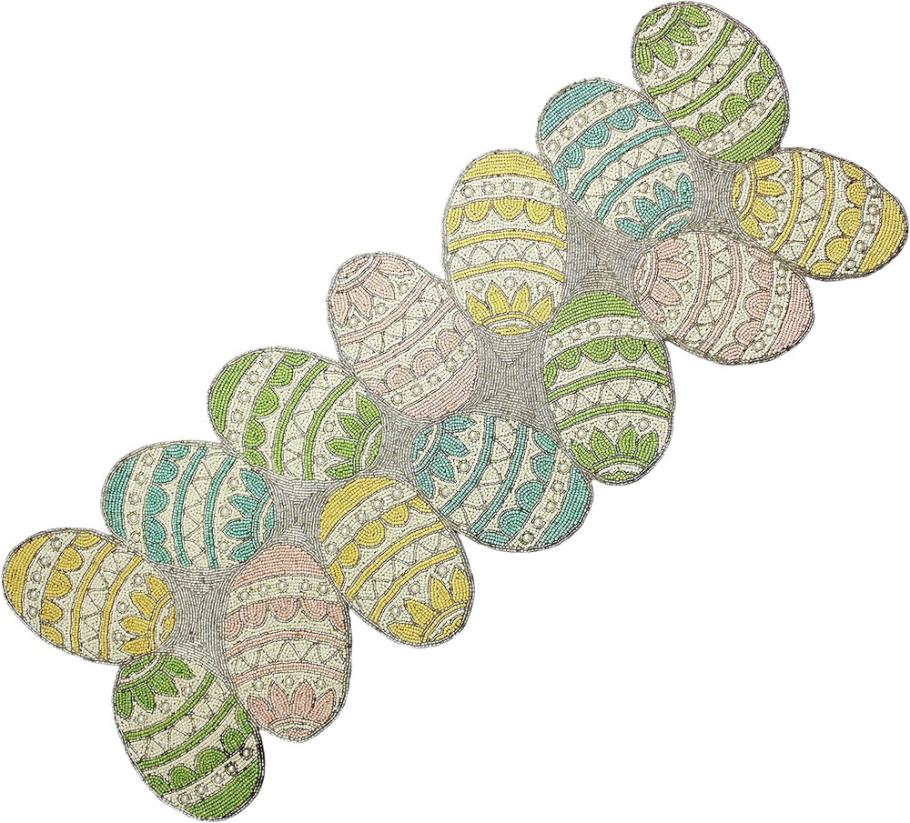 Happy Hunting Handmade Beaded Table Runner - Spring Easter Eggs Bunny Rabbit - L