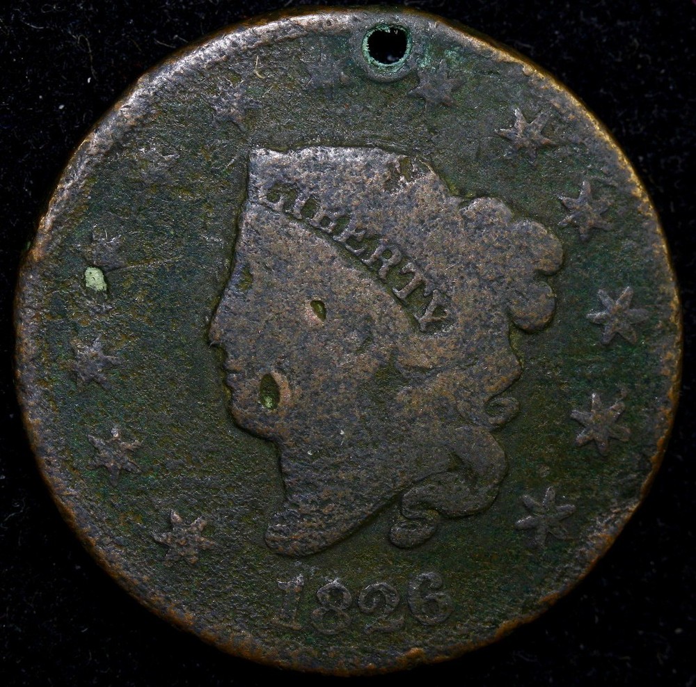 1826 Large Cent.  Holed. #D7