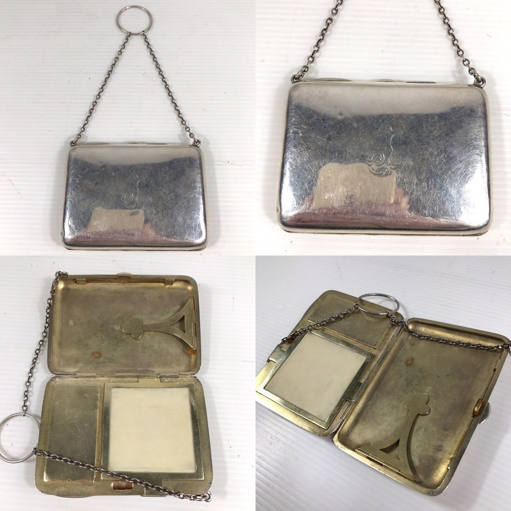 Antique Solid Silver Compact Combination Card Case Lipstick Purse D Bros