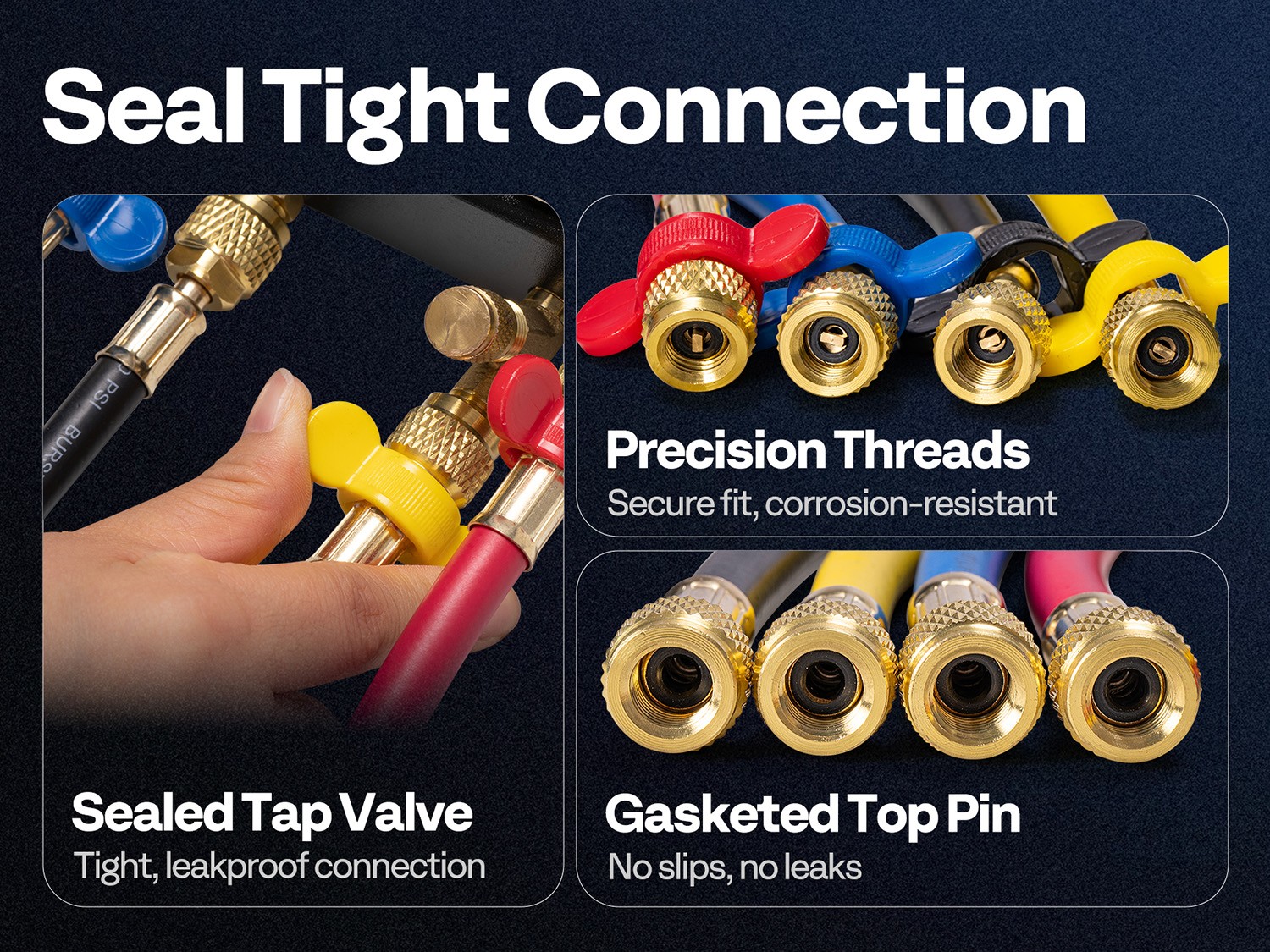 4 Valve HVAC Manifold Gauge Set R410A R454B R32 R22 AC Gauges w/ 5ft Hoses Kit