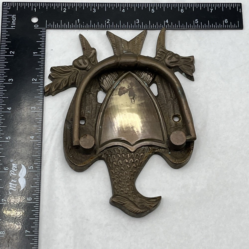 Vintage Solid Brass Door Knocker American Eagle & Shield 6.5" Tall