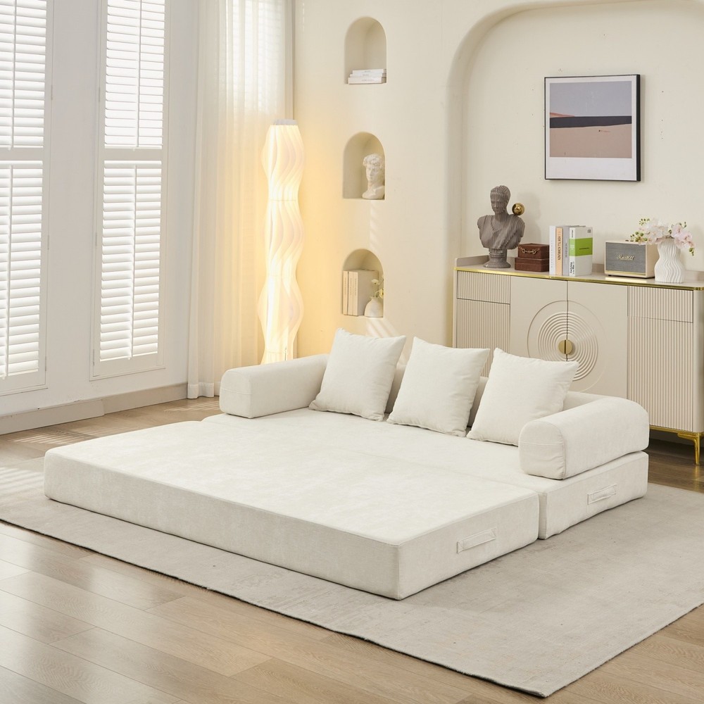 Convertible Sleeper Sofa Bed Floor Couch Sofa Chairs Folding Sofa Bed w/ Pillows