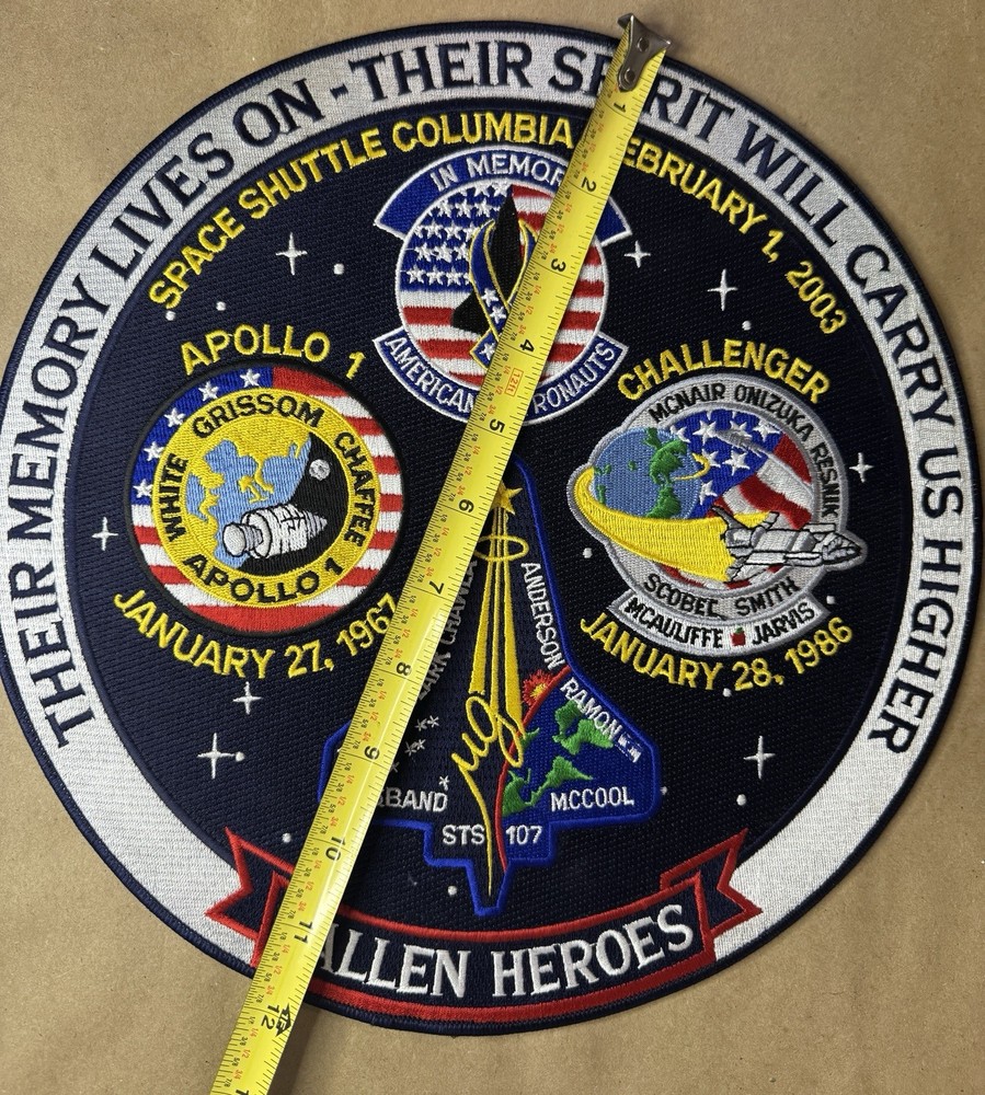 Space Fallen Heroes 12" Embroidered Patch Apollo Challenger Columbia In Memory