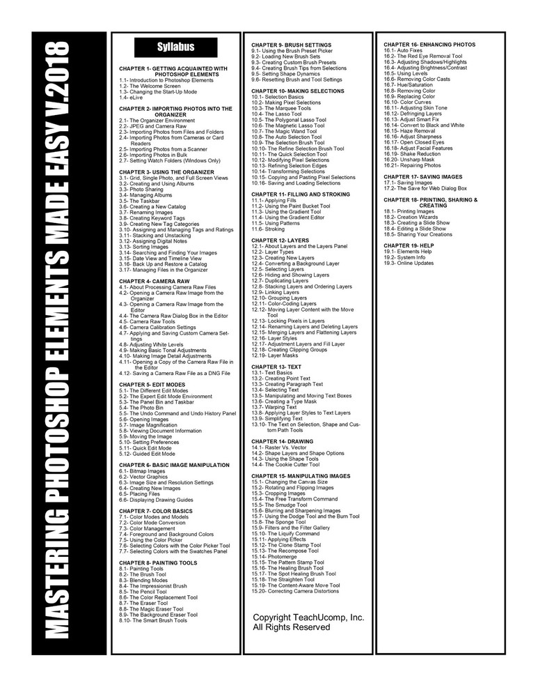 New PHOTOSHOP ELEMENTS 2018 DELUXE Training Tutorial & Quick Reference Guide