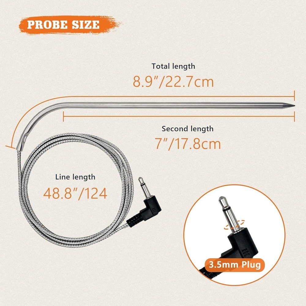 2-Pack Masterbuilt Compatible Meat Probe Set with Clips & Waterproof Design