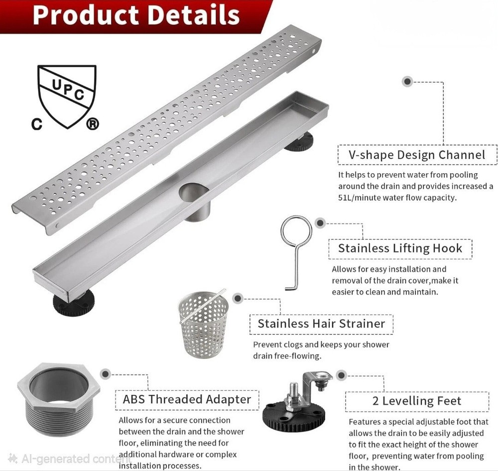 Linear Shower Drain 30 Inch Brushed Stainless Steel Rectangular Floor Drain