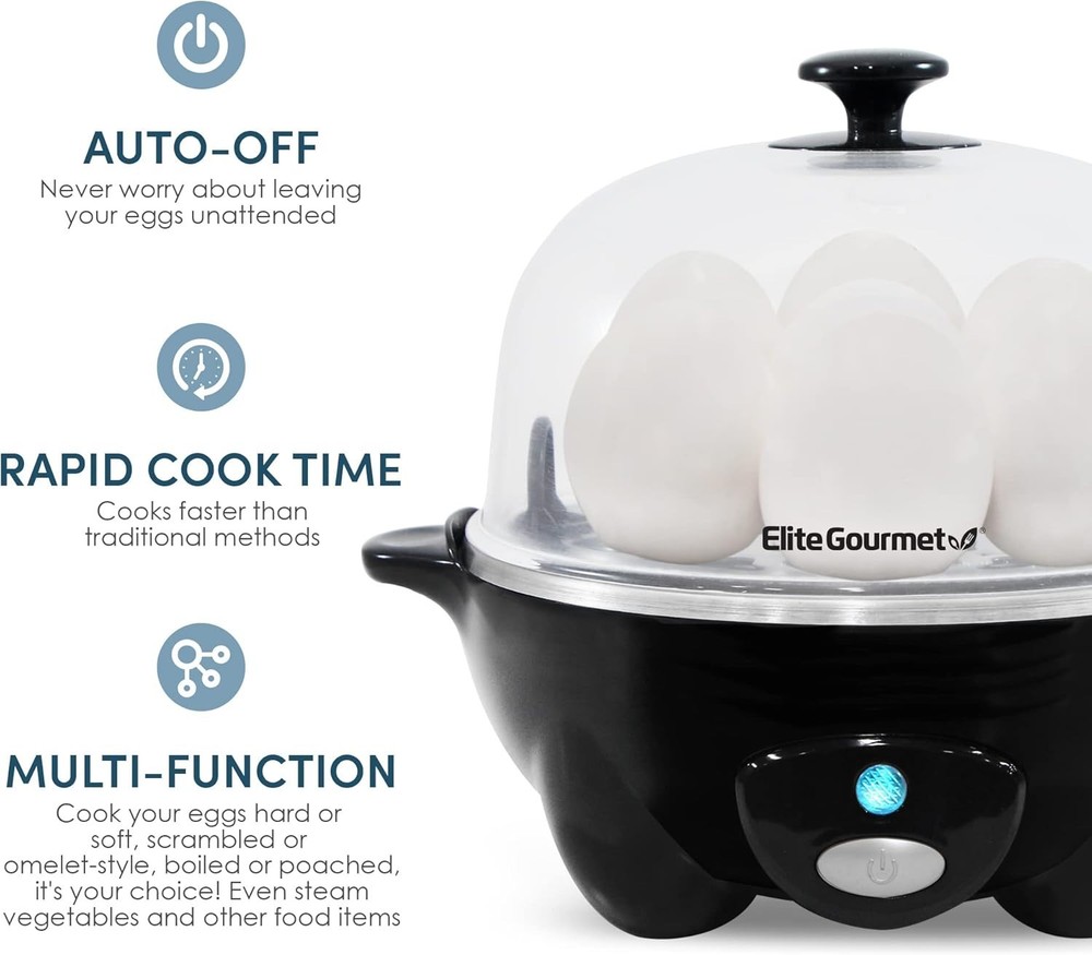 Compact Electric Egg Cooker - Hard, Medium, Soft Boiled & Omelet Maker, Black