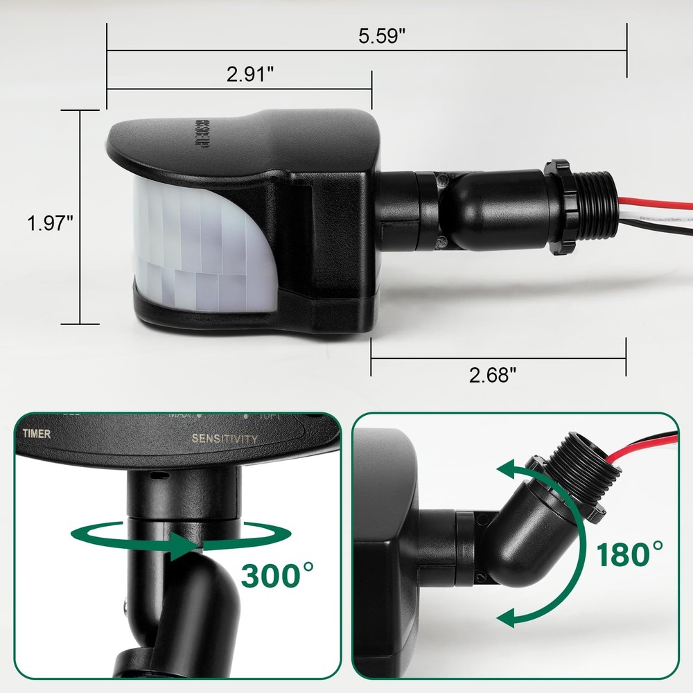 TREEWELL 2-Pack 240° Motion Detector: Adjustable Delay, 3 Modes, Replacement Sen