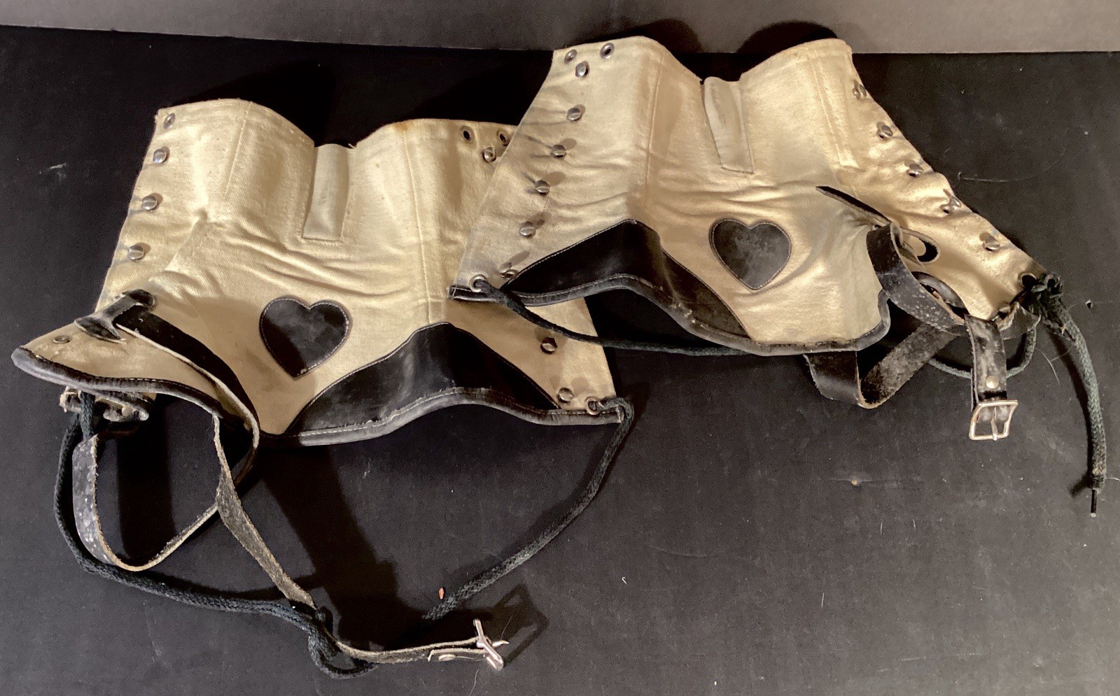 Original Antique Leather Spats With Hearts & Straps