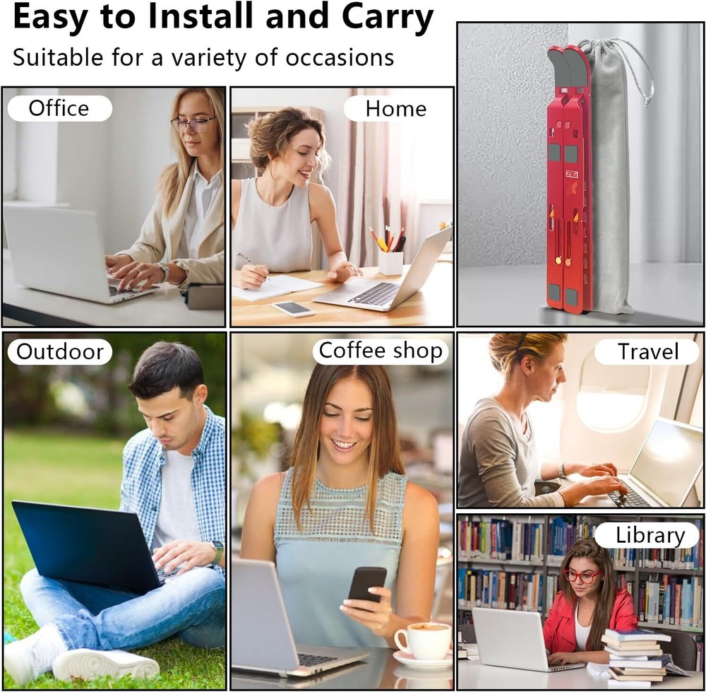 Laptop Stand, Computer Tablet Adjustable Aluminum Foldable D102 Red
