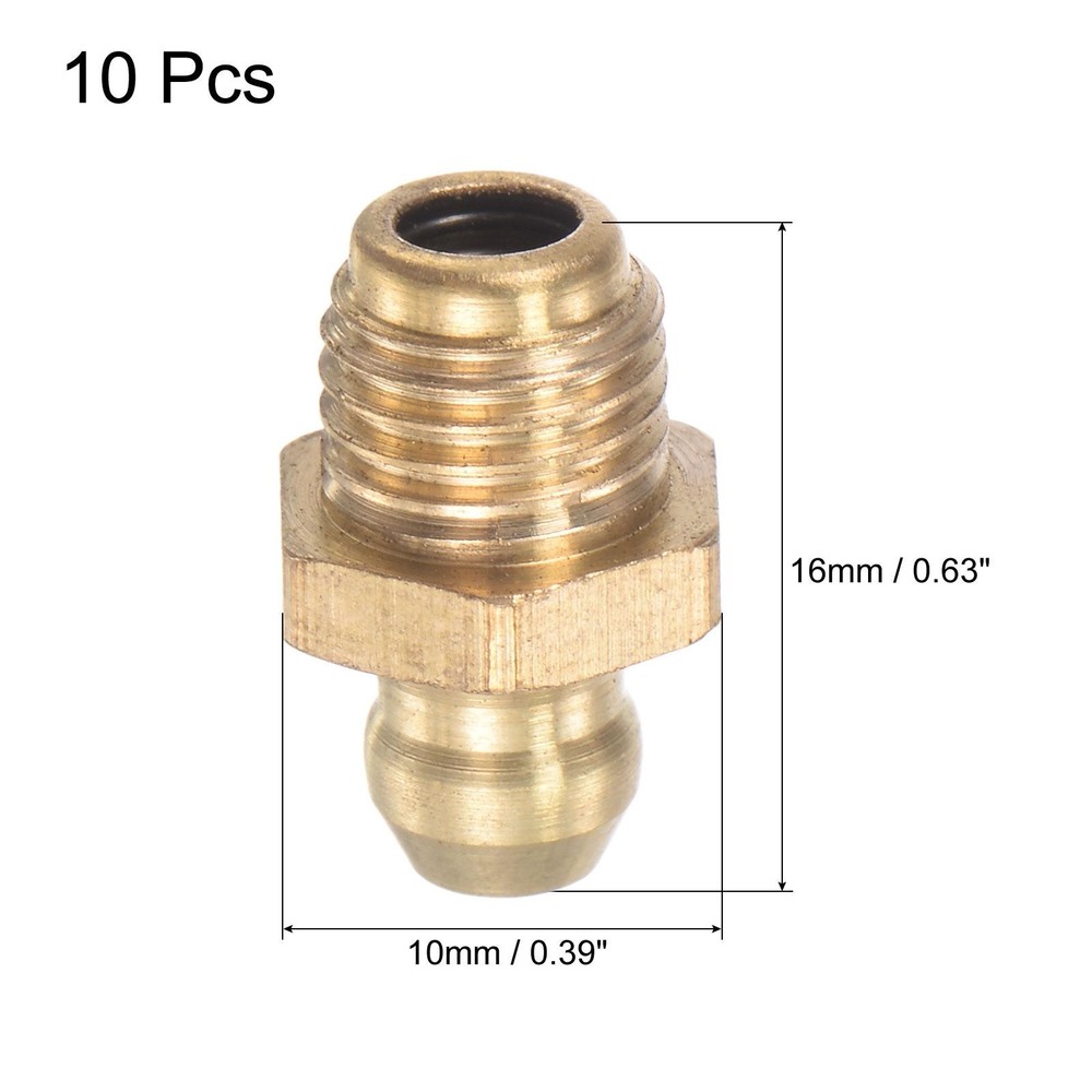 Brass Hydraulic Grease Fitting Assortment 5/16"-24 Thread 10mm Width 10Pcs