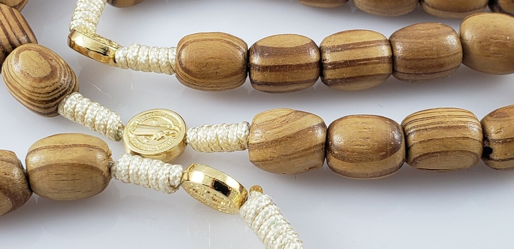 Medjugorje St Benedict LT BRWN Wooden Beads Catholic Rosary Handmade