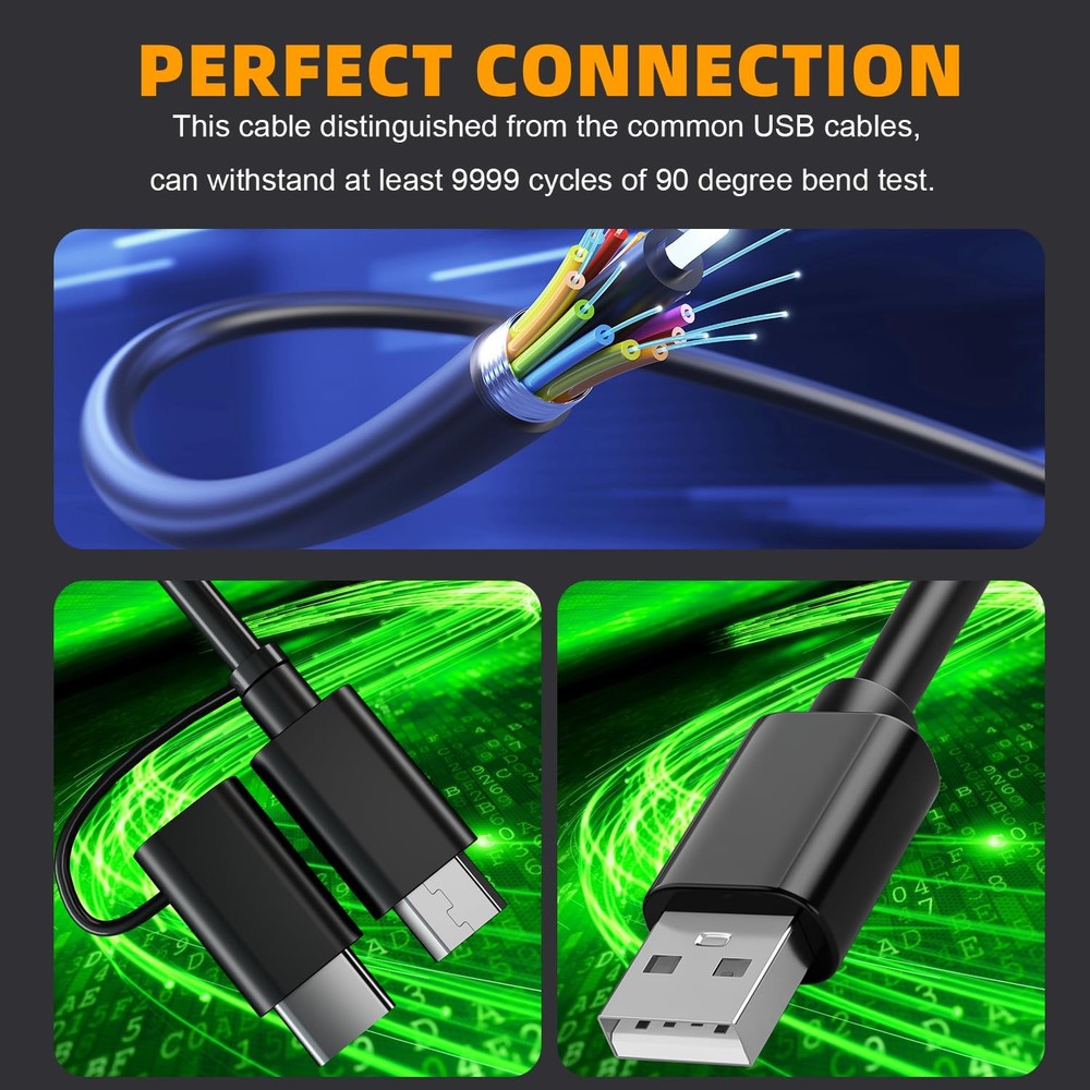 USB C/Micro 2-in-1Charging Cable Compatible with PS5/PS4 Controller, 6Ft Chargin