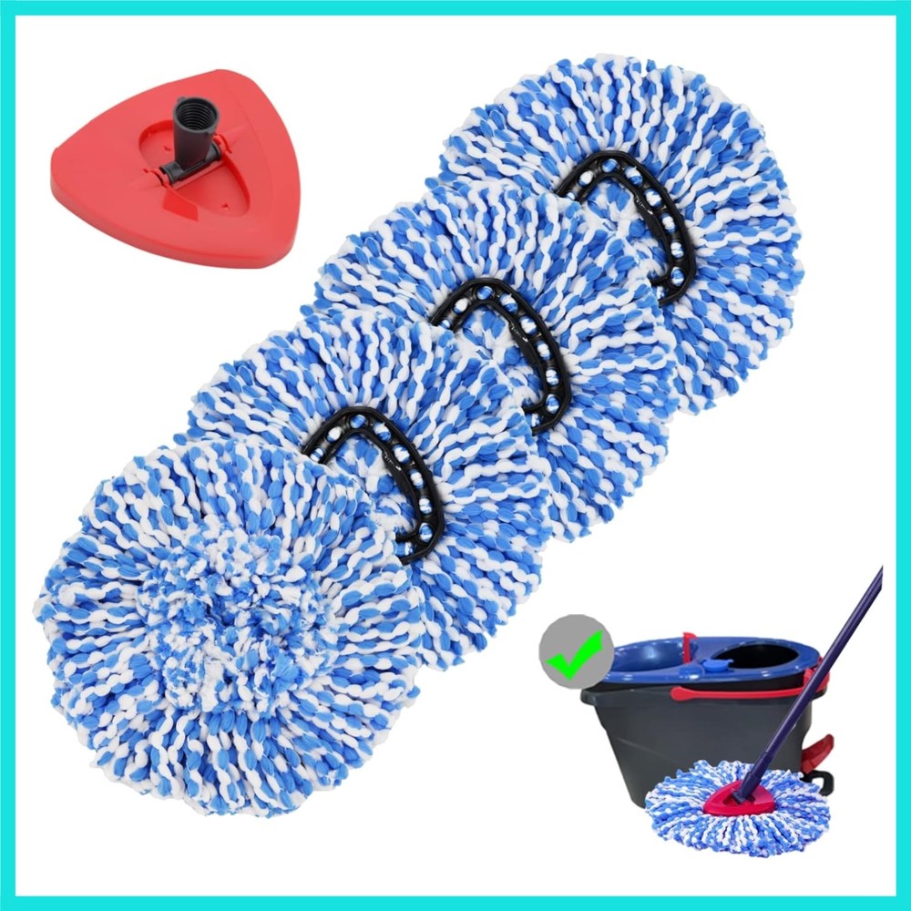 4 Pack Spin Mop Replacement Heads Microfiber Mop Refills Compatible with 2 Ta...