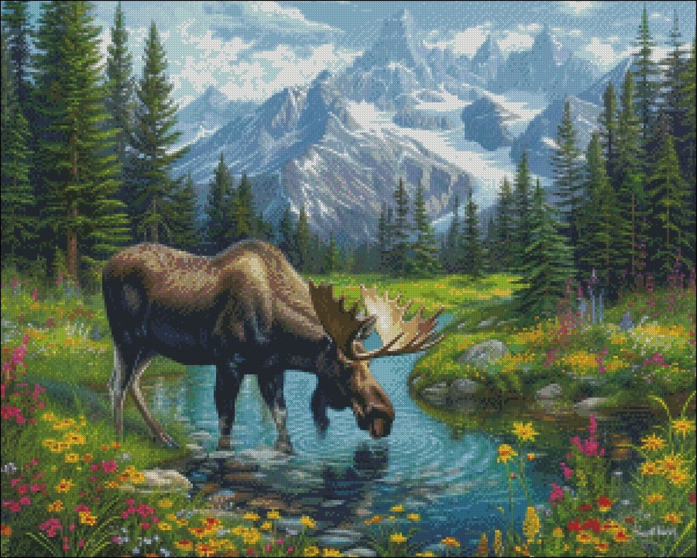 Moose's Moment - DIY Chart Counted Cross Stitch Patterns Needlework DMC Color