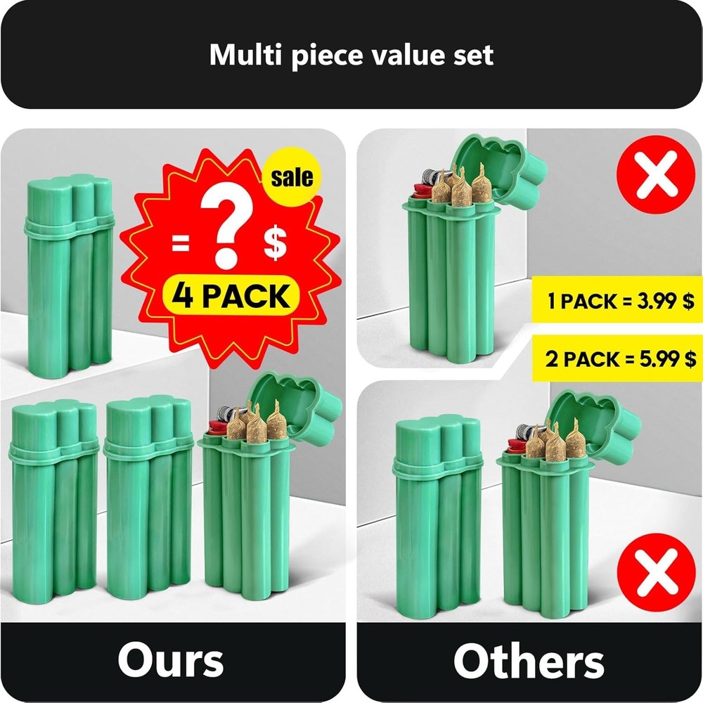 (4 Pack) King Size Pre-roll Cone Holder Case, 4-Hole Cigarette Case for Regular