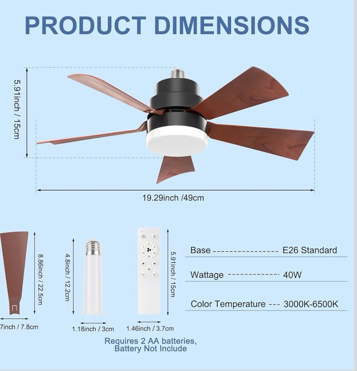 E26 Screw in Bulbfan Socket Fan Light Ceiling Fan, New