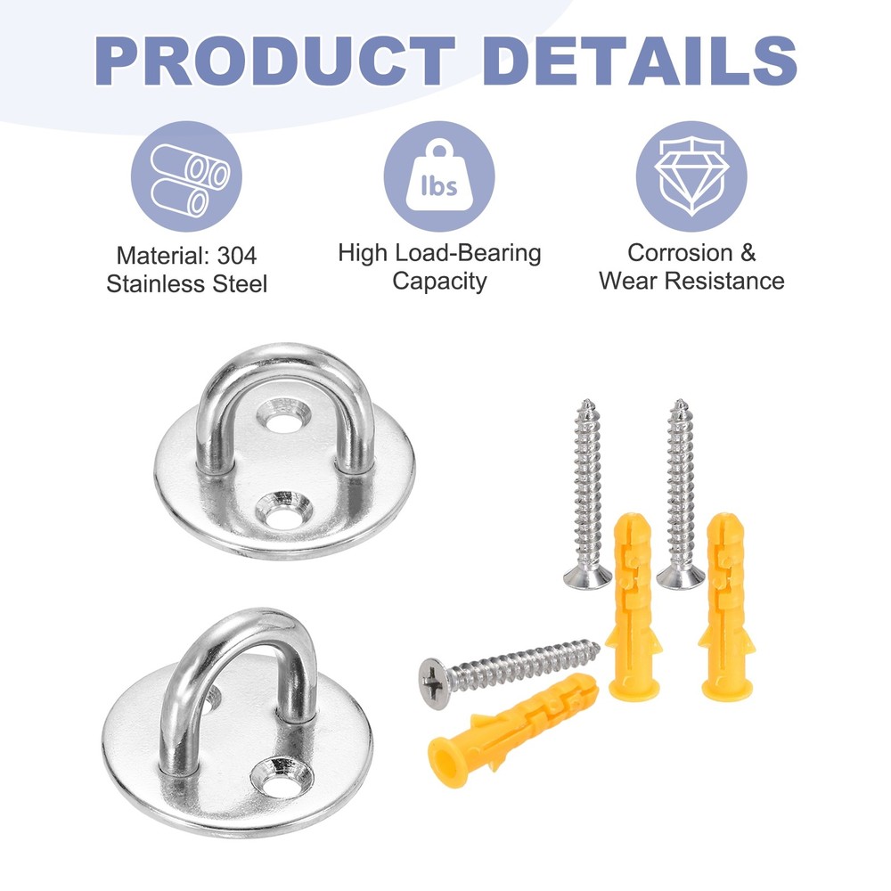 2Pcs M8 Eyelet Bracket Set Circular Hook Plate and Hook, Silver