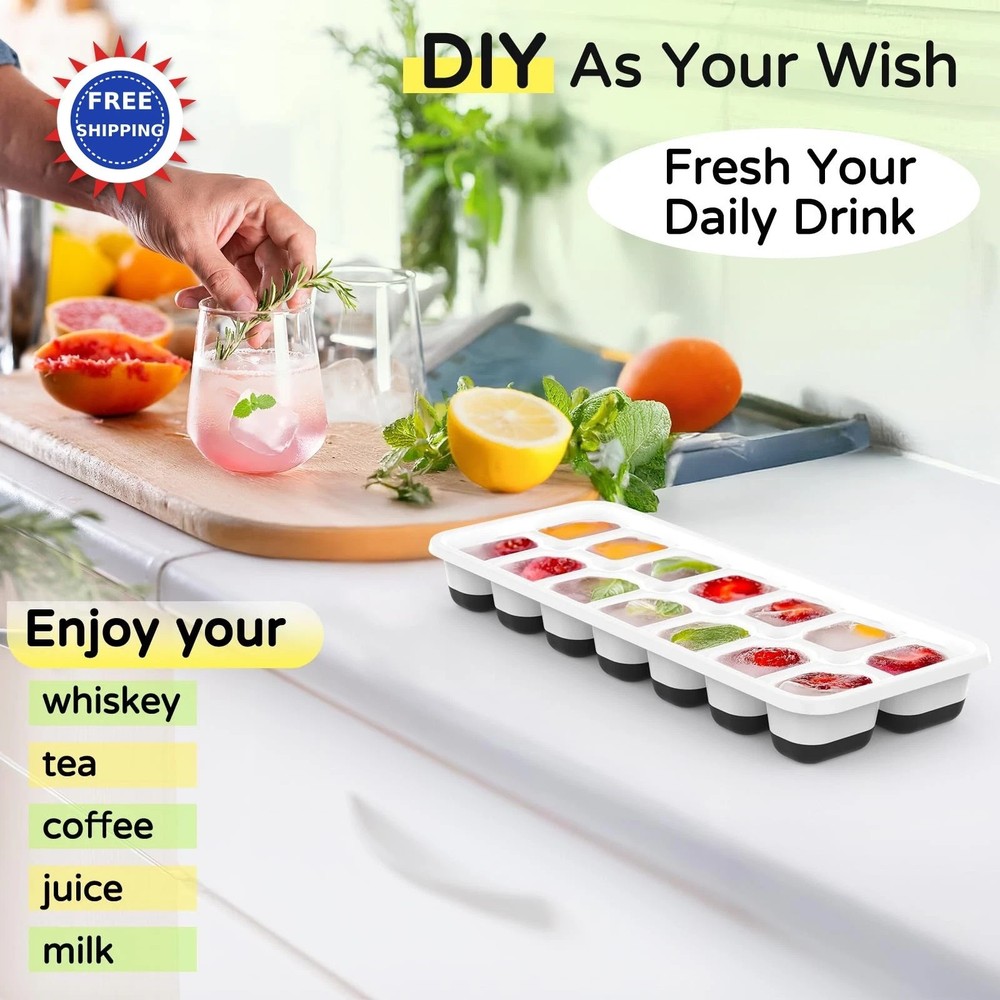 Ice Cube Tray 5 Pack Stackable Silicone Trays Easy Release Reusable BPA-Free