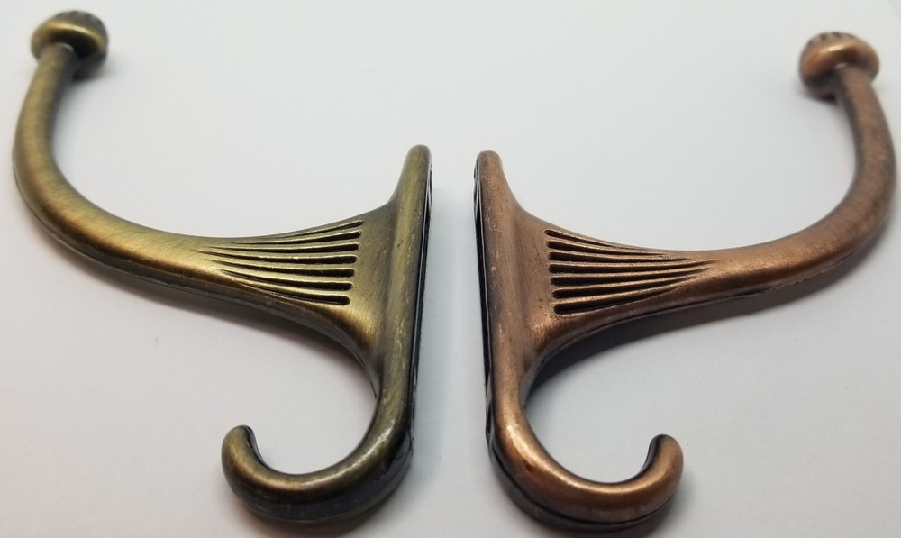 Single ANTIQUE BRASS costumer coat hook hall tree hat rack wall vintage old rust