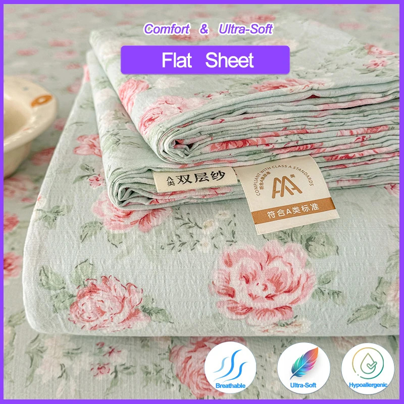 Double-Layer Weave Bed Flat Sheet 1PC - Single Double King Ultra-Soft Breathable