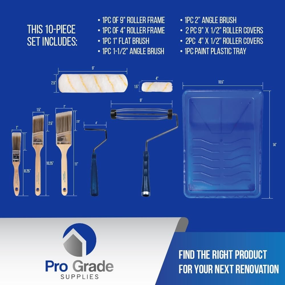 Versatile Paint Roller Kit - 10 Piece Set for Interior & Exterior Projects