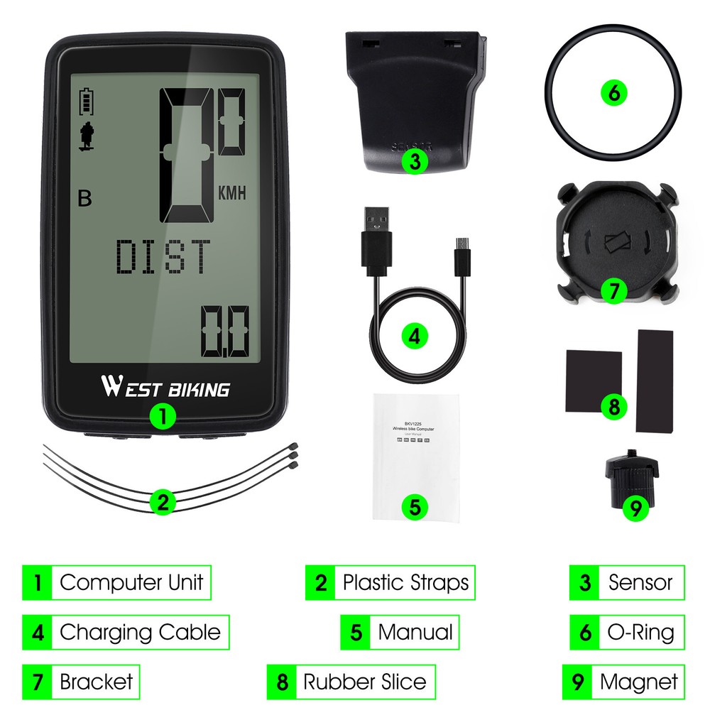 WEST BIKING Wireless USB Rechargeable Waterproof Bicycle Computer Speedometer