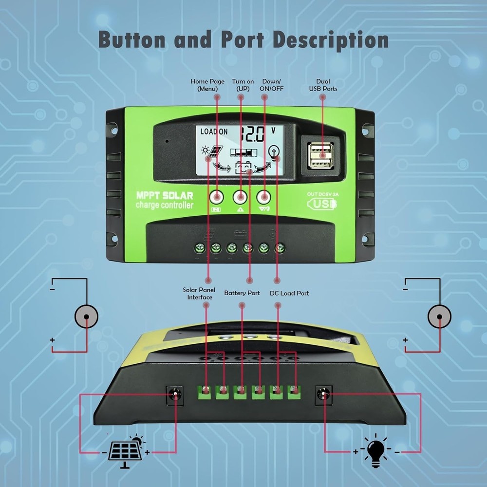 Efficient 30A MPPT Solar Charge Controller with LCD – Safe for All Batteries