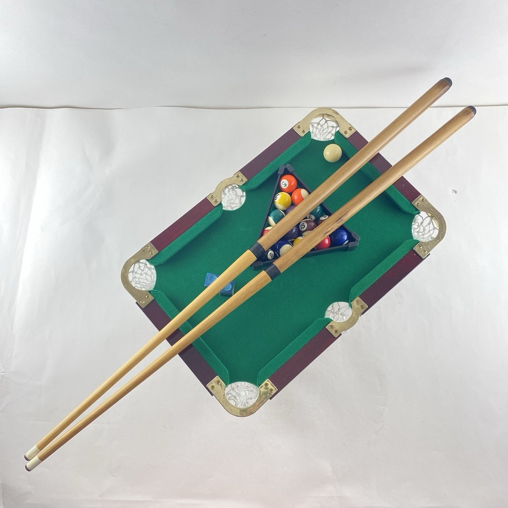 Vintage Mini Portable Pool Table Set in Briefcase Complete Table Balls Cues Rack
