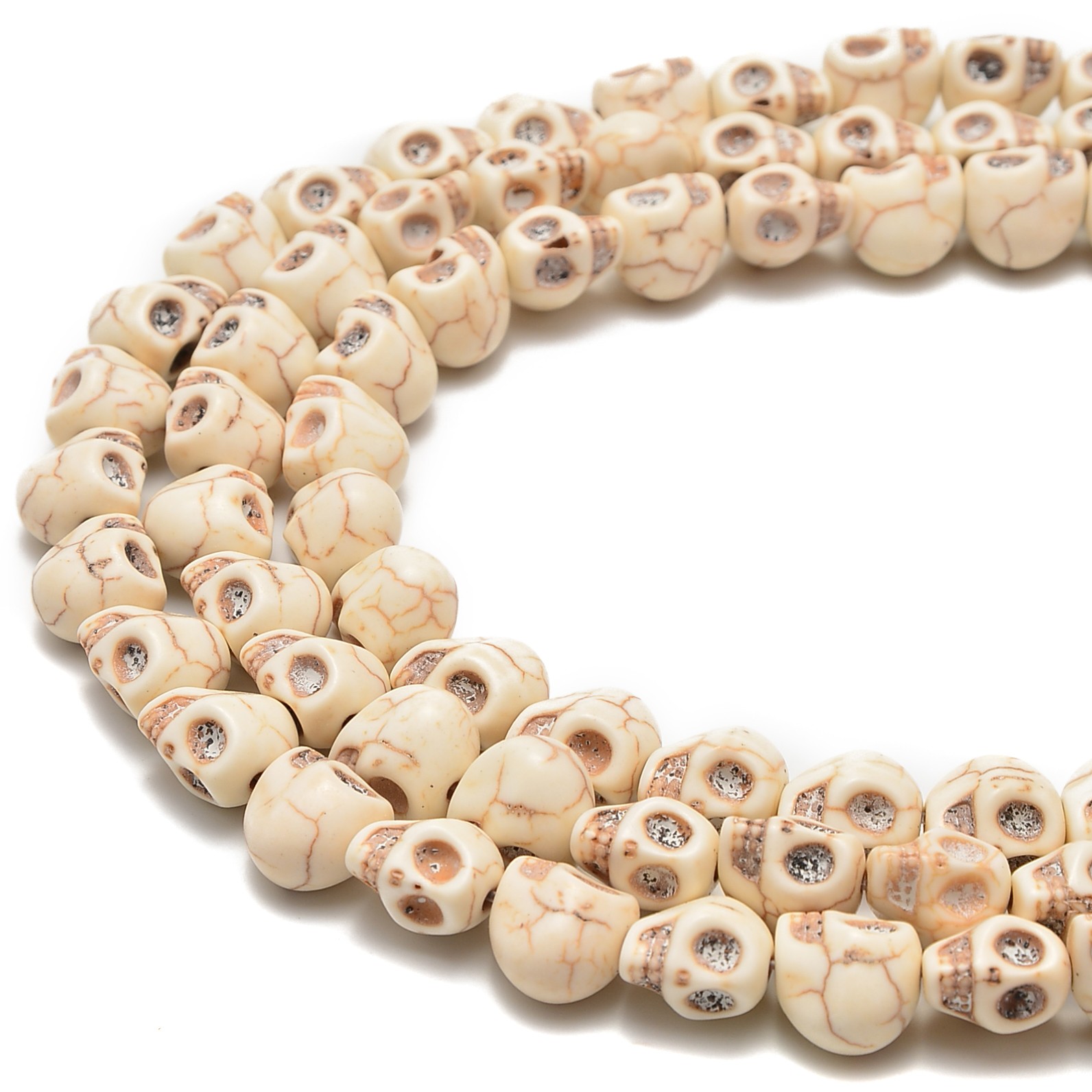 White Howlite Turquoise Skull Beads 6x8mm 8x10mm 10x12mm 18x23mm 15.5" Strand