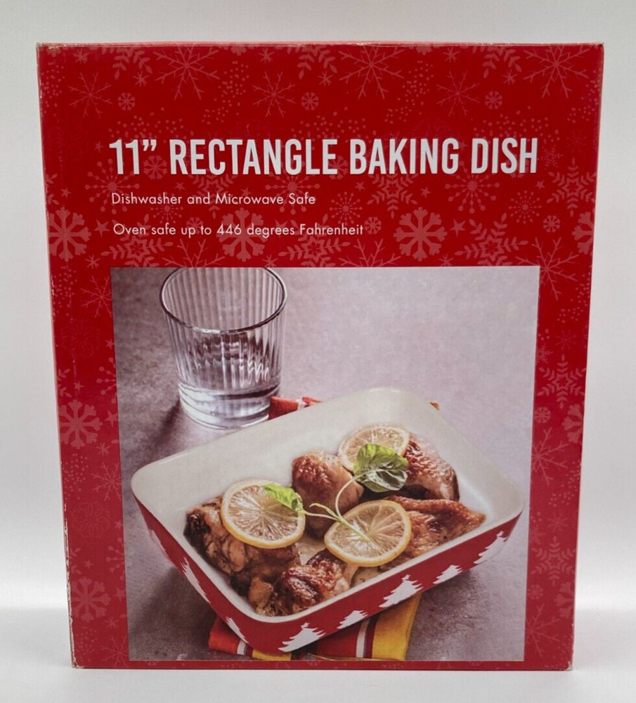 Red Christmas Tree & Snowflake 2 Pc Baking Dishes Rectangle & Oval Set of Two
