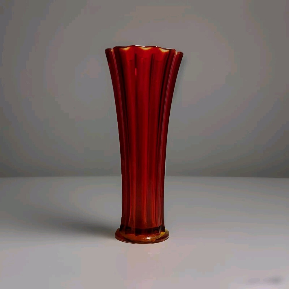 Amberina Ruby Glass Vase 12" Tall Viking, L E Smith?