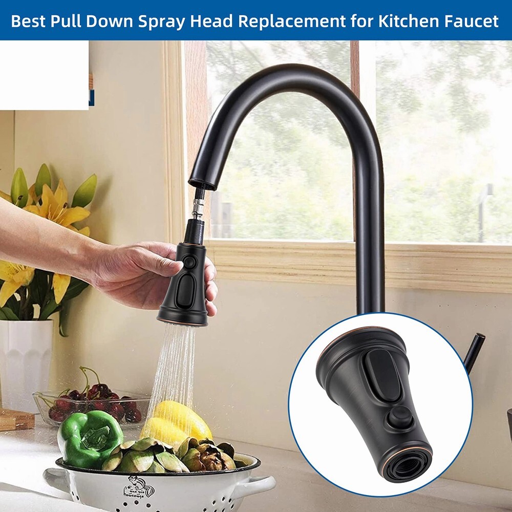 3 Function Pull Down Kitchen Faucet Head Replacement Sprayer Nozzle, 9 Adapters
